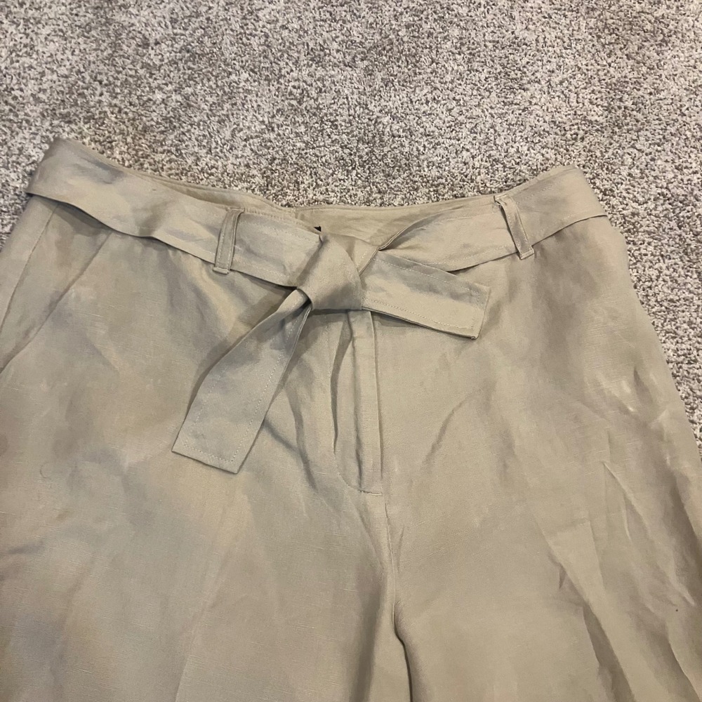 East 5th Womens 8 Tan Linen Rayon Blend Wide Leg Tie Waist Dress Pants Safari - Picture 6 of 9